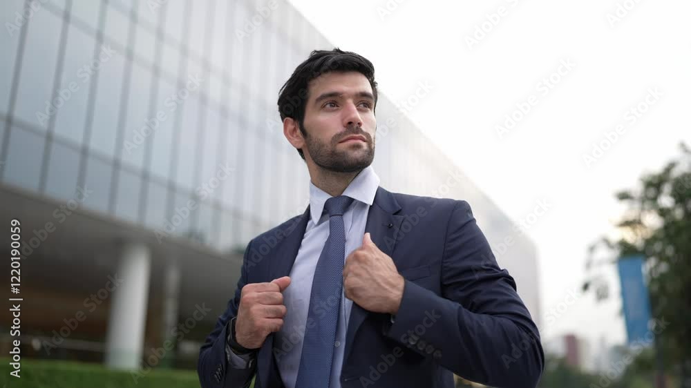 Skilled caucasian project manager calling phone while walking at city with blurred background. Skilled businessman using smart phone talking to project manager with blurred background. Exultant. Skilled caucasian project manager calling phone while walking at city with blurred background. Skilled businessman using smart phone talking to project manager with blurred background. Exultant.