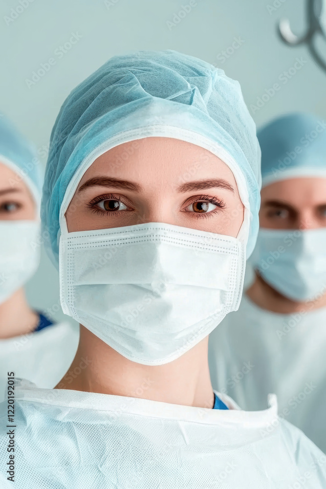 Healthcare professionals in masks and caps, focused and ready to help Healthcare professionals in masks and caps, focused and ready to help