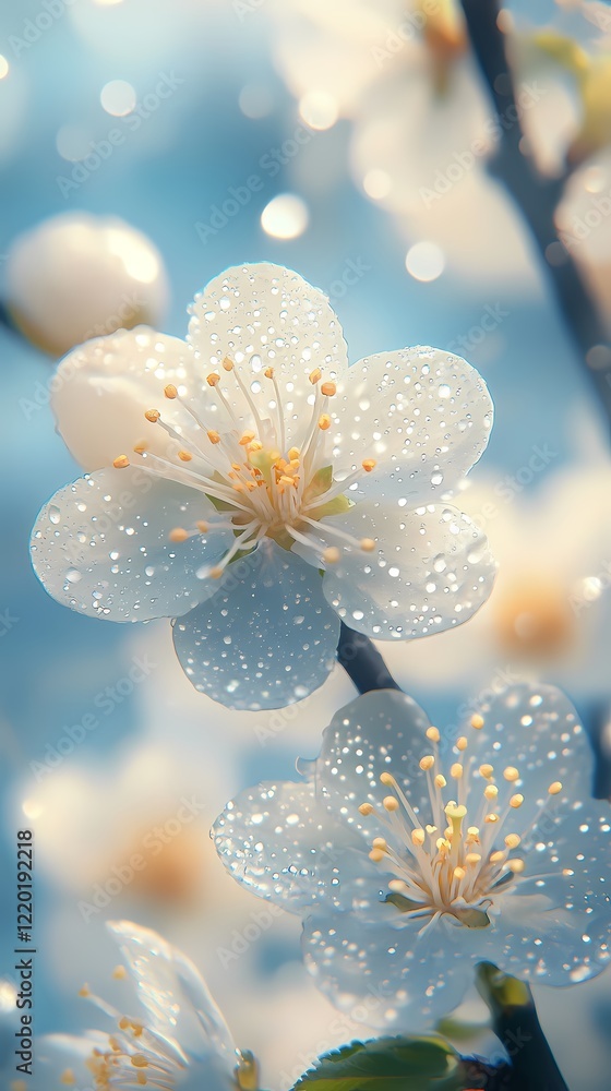 Plum blossom poster background with water drops after rain Plum blossom poster background with water drops after rain