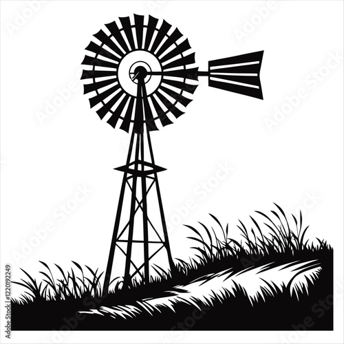 windmill turning in the wind silhouette vector design art and illustration