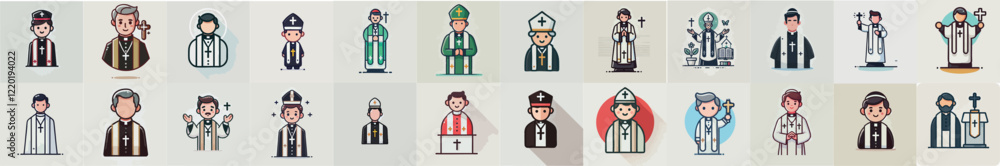 vector set of Christian and Catholic religious leader character vector set of Christian and Catholic religious leader character