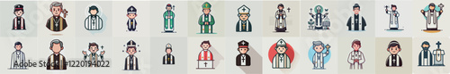 vector set of Christian and Catholic religious leader character