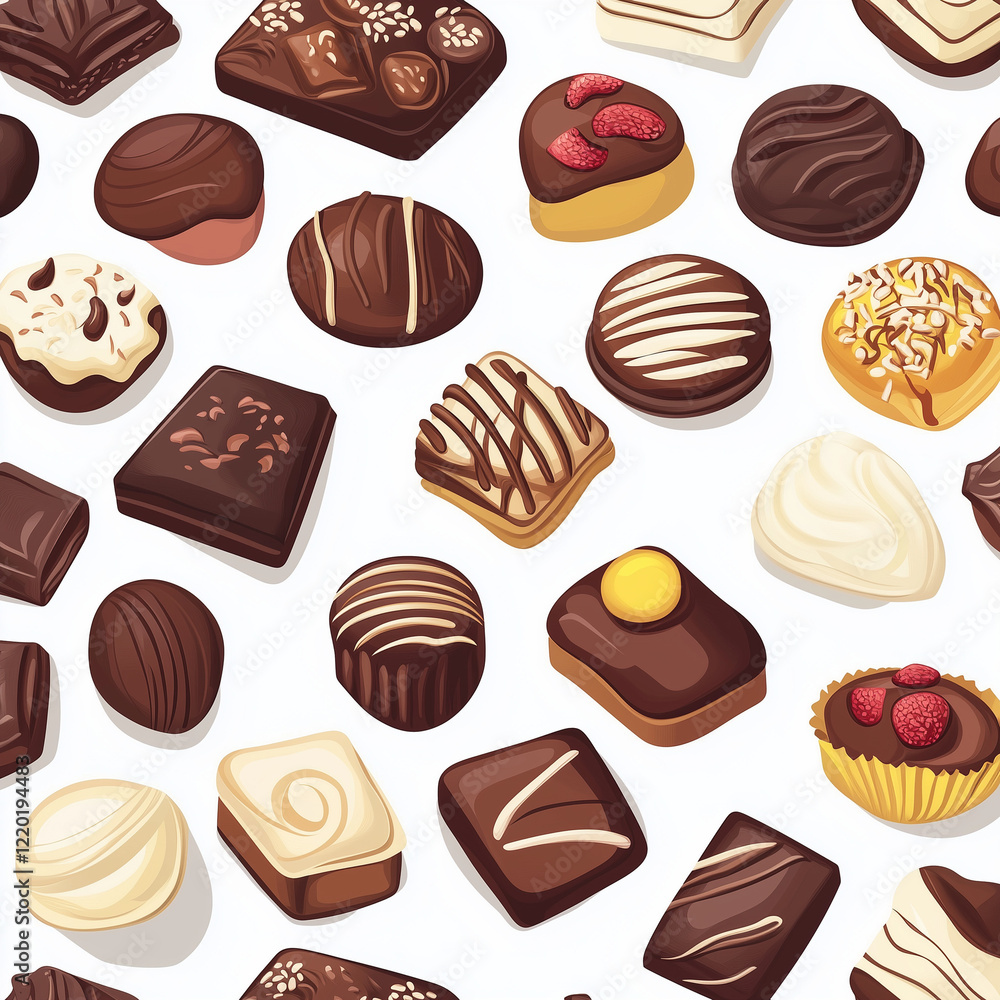 A seamless pattern illustration of various delicious chocolates A seamless pattern illustration of various delicious chocolates