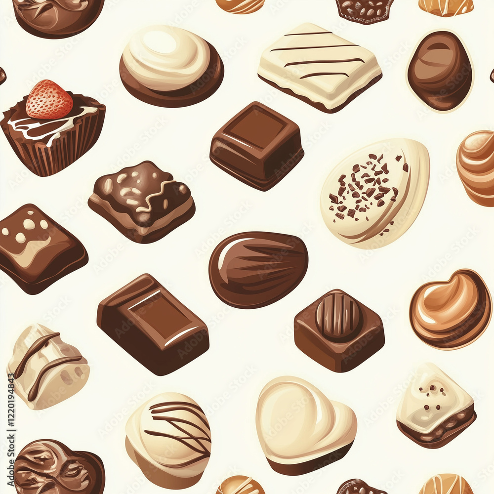 A seamless pattern illustration of various delicious chocolates A seamless pattern illustration of various delicious chocolates