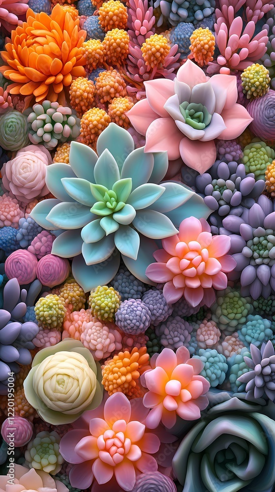 Fototapeta premium Colorful flowers succulents poster background