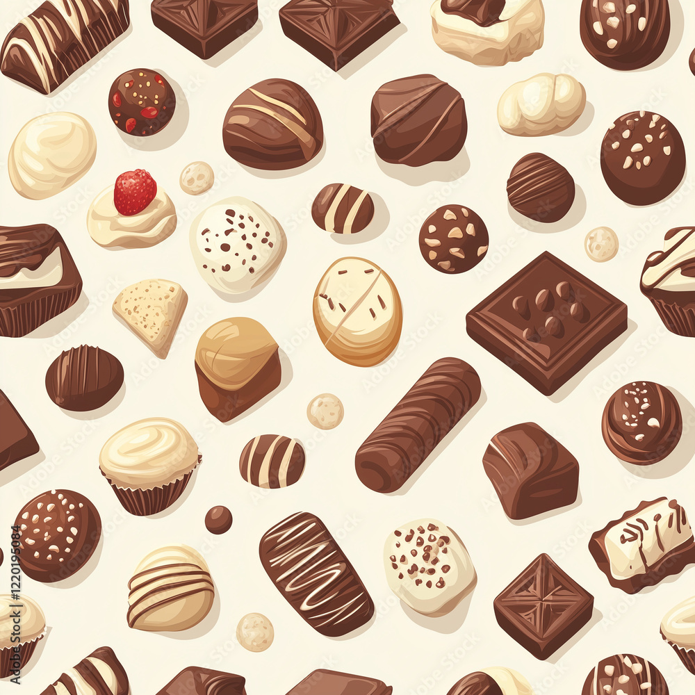 A seamless pattern illustration of various delicious chocolates A seamless pattern illustration of various delicious chocolates