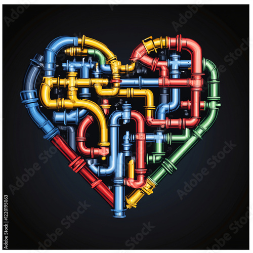 a vector style illustration of a heart icon made out of plastic pipe