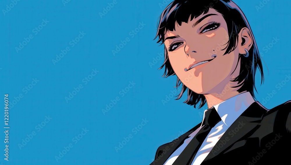 Confident Woman in Stylish Suit Against Clear Blue Sky with Bright Expression, Illustrating Empowerment and Modern Fashion Trends for Stock Photography Confident Woman in Stylish Suit Against Clear Blue Sky with Bright Expression, Illustrating Empowerment and Modern Fashion Trends for Stock Photography