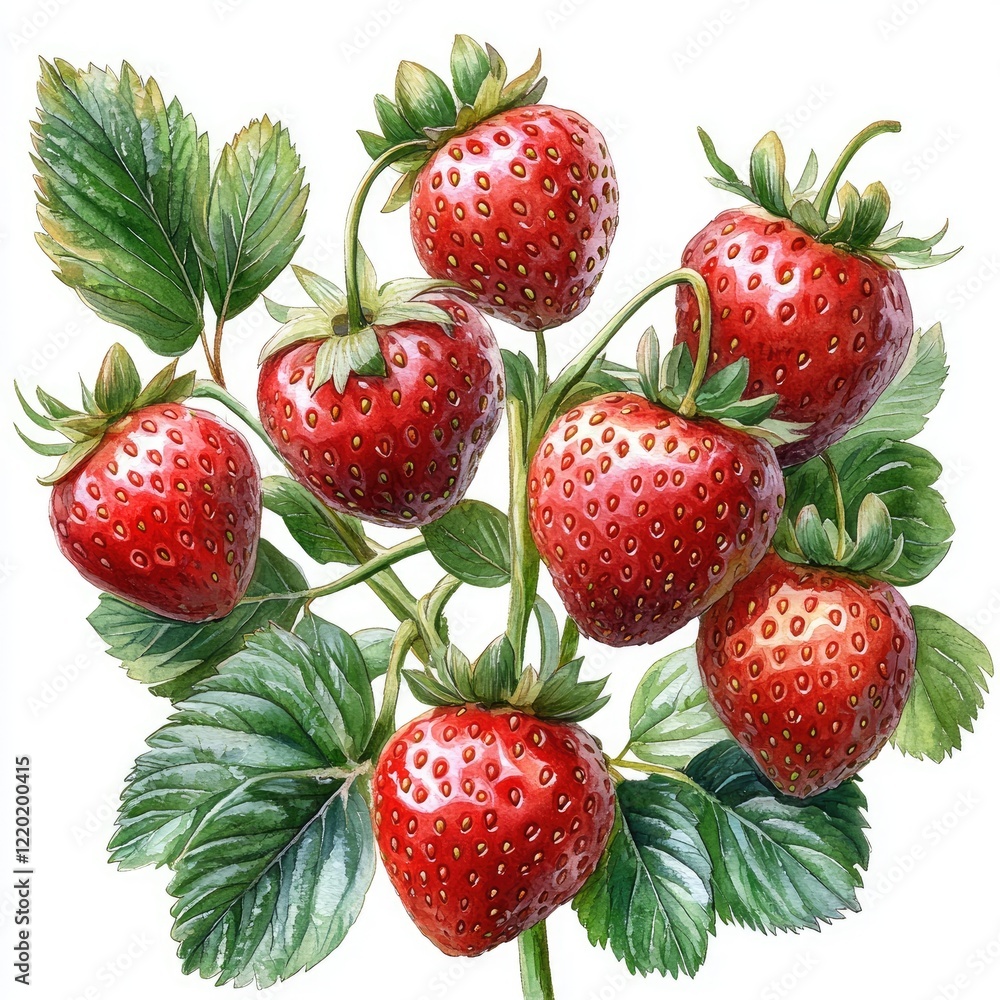 A vibrant cluster of ripe strawberries surrounded by lush green leaves, ideal for culinary and health contexts A vibrant cluster of ripe strawberries surrounded by lush green leaves, ideal for culinary and health contexts