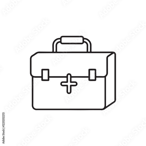 Medical first aid kit bag outline icon vector on white background