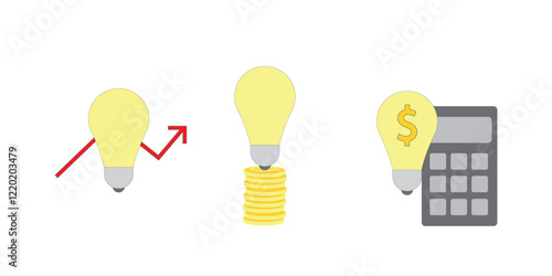 Set of icons such as electricity bill, electricity bill increase, light bulb etc.
