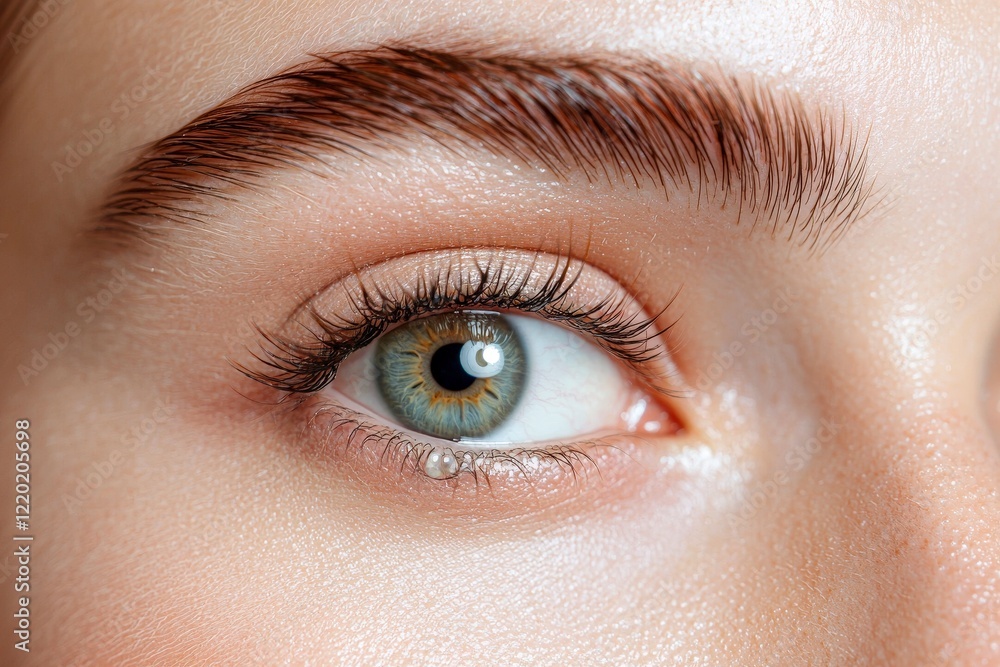 Obraz premium Close-Up of Beautiful Eye with Vibrant Iris and Lush Eyelashes in Natural Light for Beauty and Skincare Concepts