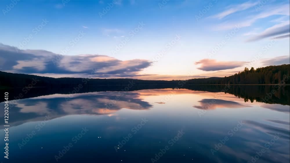 Serene Landscape Reflection at Twilight in a Tranquil Lake Surrounded by Lush Forests and Dramatic Cloudy Sky Captured in an Idyllic Nature Scene Serene Landscape Reflection at Twilight in a Tranquil Lake Surrounded by Lush Forests and Dramatic Cloudy Sky Captured in an Idyllic Nature Scene