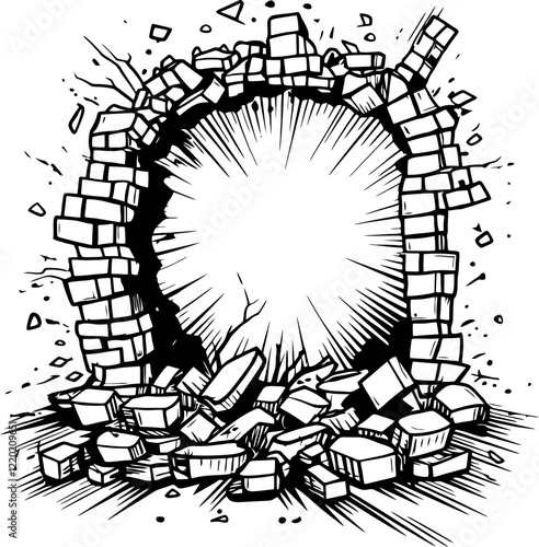 broken brick wall drawing