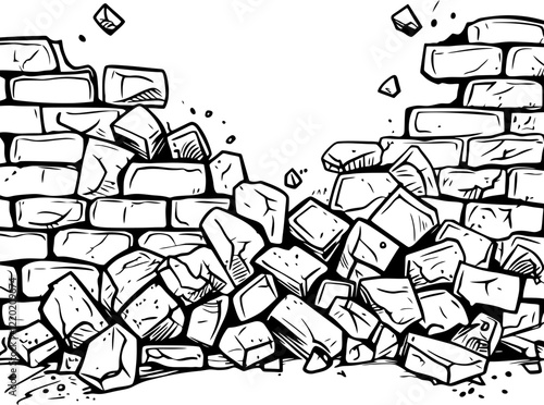 broken brick wall drawing