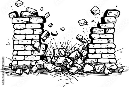 broken brick wall drawing