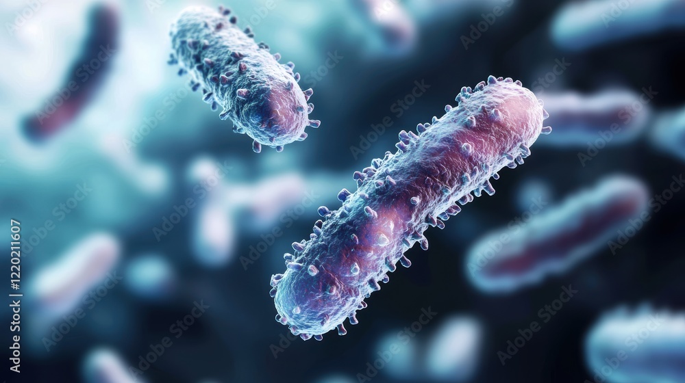 Fototapeta premium Detailed microscope view showcasing various bacteria and probiotics.