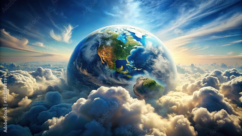 Naklejka premium Earth's Gentle Embrace: A Celestial Cloud Cradle