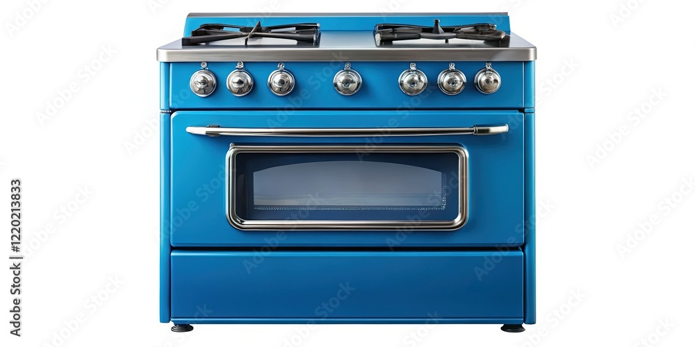 Obraz premium Retro Blue Gas Stove & Oven Silhouette - Isolated White Background