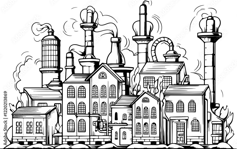 factory building drawing illustration factory building drawing illustration