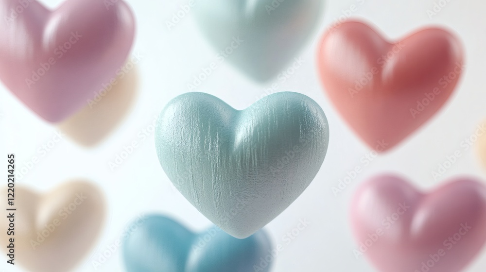 Pastel Hearts Floating on White Background - Romantic and Sweet Valentine's Day Concept Pastel Hearts Floating on White Background - Romantic and Sweet Valentine's Day Concept