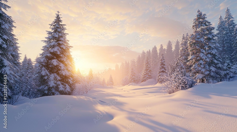 Serene Snow-Covered Landscape with Soft Light Serene Snow-Covered Landscape with Soft Light