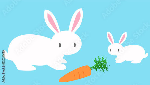 white rabbit and child eating carrots
