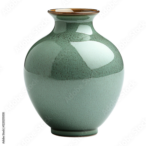 A smooth, elegant ceramic vase with a glossy green finish and a subtle texture, featuring a contrasting brown rim.