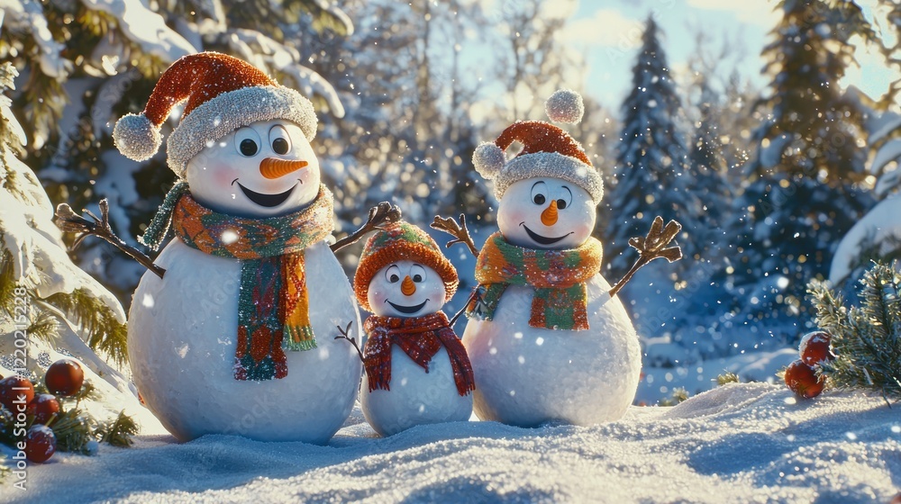 Obraz premium Snowman Family in a Winter Wonderland