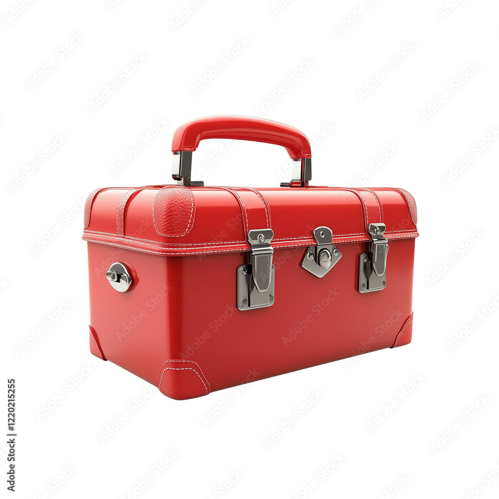 vibrant red toolbox with sturdy handle and metal clasps, Isolated on white background vibrant red toolbox with sturdy handle and metal clasps, Isolated on white background