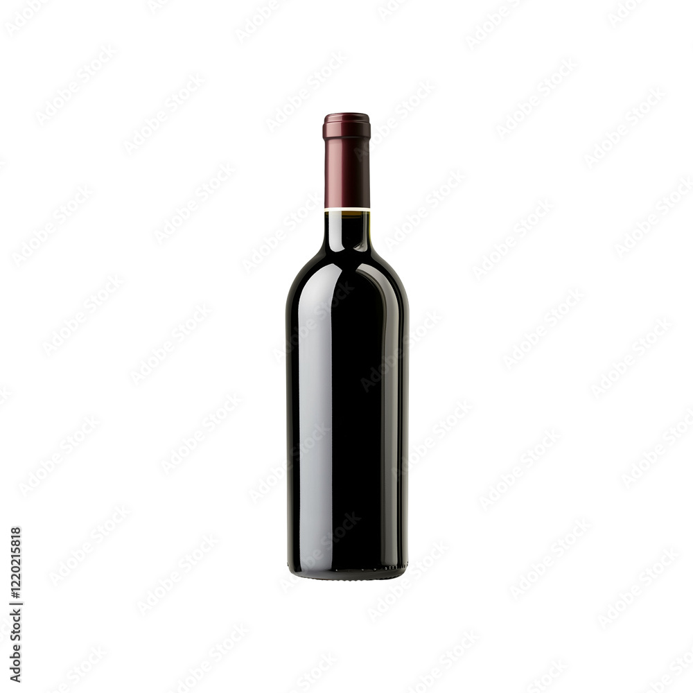 Elegant wine bottle with dark glass finish and red cap, perfect for any occasion, Isolated on white background Elegant wine bottle with dark glass finish and red cap, perfect for any occasion, Isolated on white background