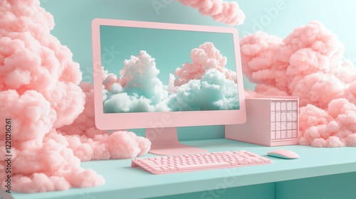 Enchanting Workspace Surrounded by Pastel Clouds  photo