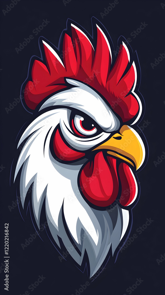 Angry rooster head, graphic design, dark background, mascot illustration Angry rooster head, graphic design, dark background, mascot illustration