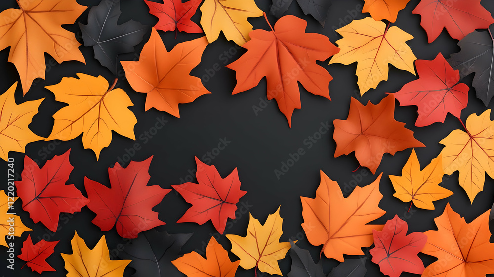 Autumn leaves frame on dark background, fall season design, seasonal greeting card template Autumn leaves frame on dark background, fall season design, seasonal greeting card template