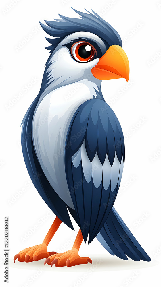 Naklejka premium Cartoon bird, standing, white background, illustration, children's book