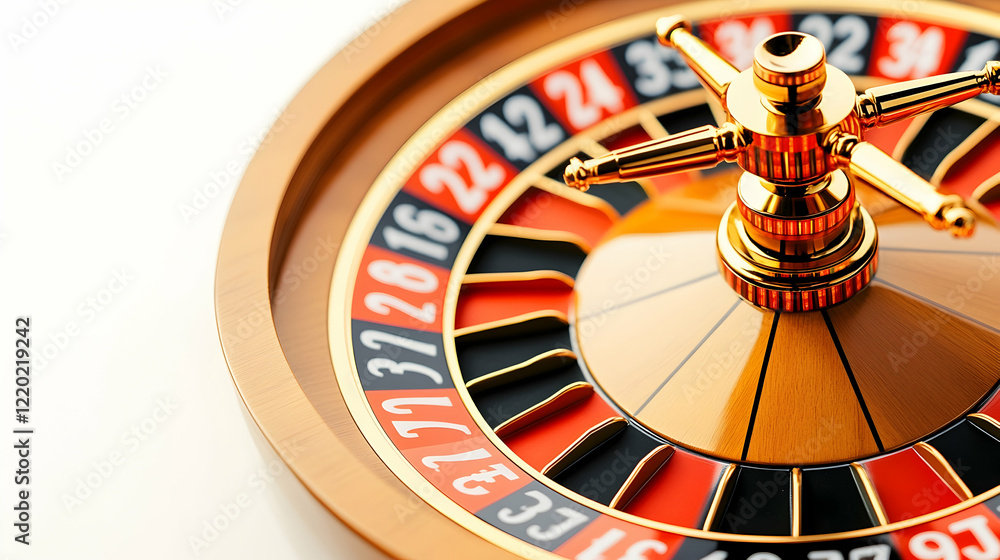 Close-up of a roulette wheel; spinning ball; casino game; white background; gambling concept Close-up of a roulette wheel; spinning ball; casino game; white background; gambling concept