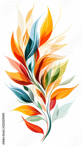 Colorful abstract autumn leaves design, decorative branch, nature, fall, floral illustration, website, card