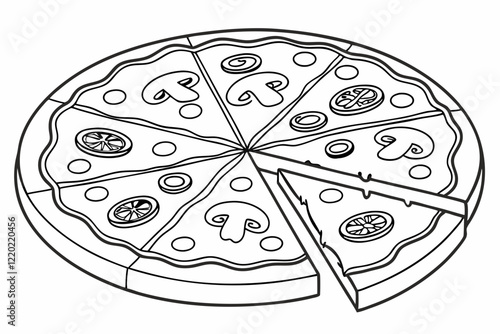 Pizza. Coloring page. Coloring book. Drawing of a pizza isolated on a white background. Vector outline