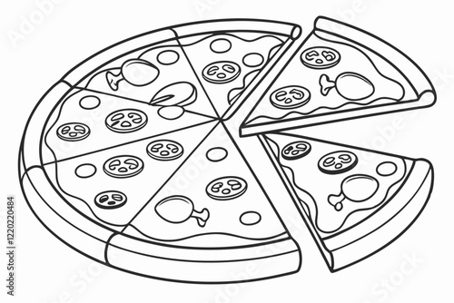 Pizza. Coloring page. Coloring book. Drawing of a pizza isolated on a white background. Vector outline