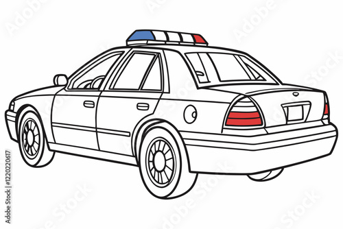 Police car. Coloring page. Coloring book. Drawing of a police car isolated on a white background. Vector outline