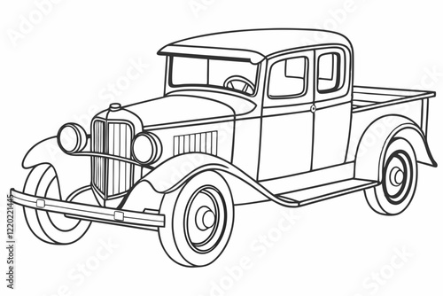antique truck. Coloring page. Coloring book. Drawing of a antique truck isolated on a white background. Vector outline