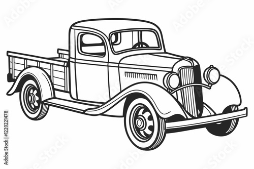 antique truck. Coloring page. Coloring book. Drawing of a antique truck isolated on a white background. Vector outline