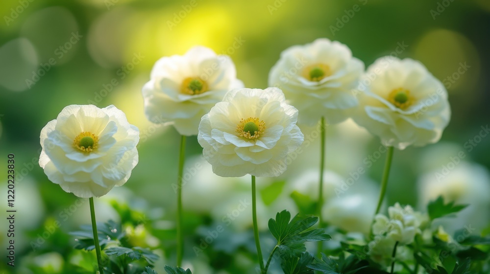 Obraz premium A bunch of white flowers are in a green field