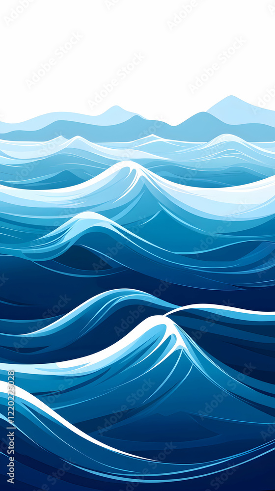 Ocean waves, distant mountains, calm sea, background for travel brochure Ocean waves, distant mountains, calm sea, background for travel brochure