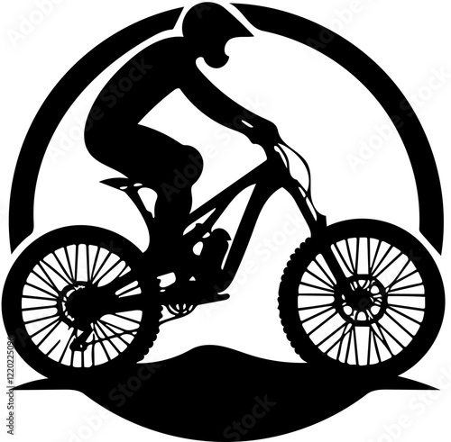 Vector Logo of a Mountain Biker in Action logo  photo