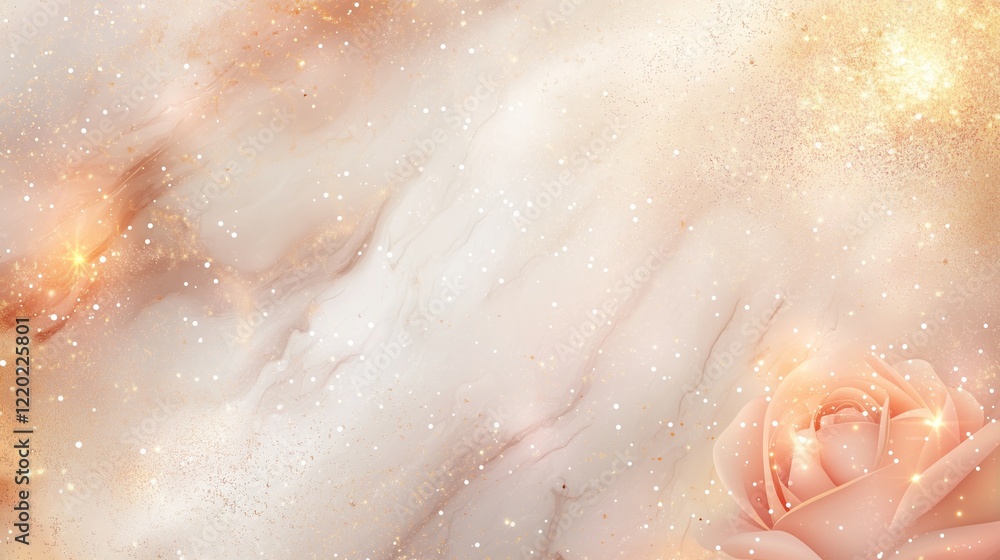 Fototapeta premium An elegant abstract vector background featuring a luxurious rose and golden glitter pattern seamlessly blended with a marble texture, enhanced by soft light effects