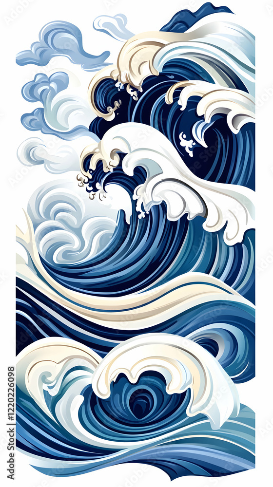 Fototapeta premium Powerful ocean waves crashing, stylized art, nature background, ideal for design