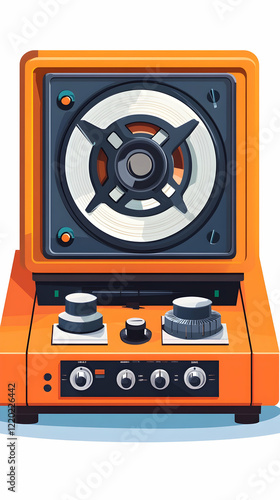 Retro orange audio amplifier, vintage sound equipment, studio recording, music production, technology illustration photo