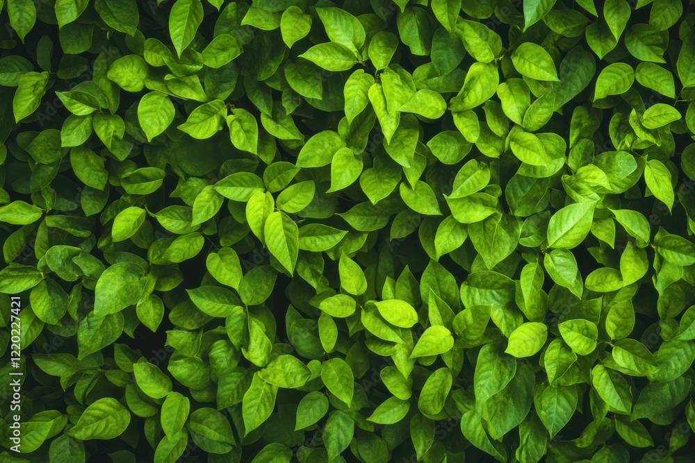 Obraz premium A lush green wall of leaves, creating a vibrant and natural backdrop filled with varying shades of green foliage.