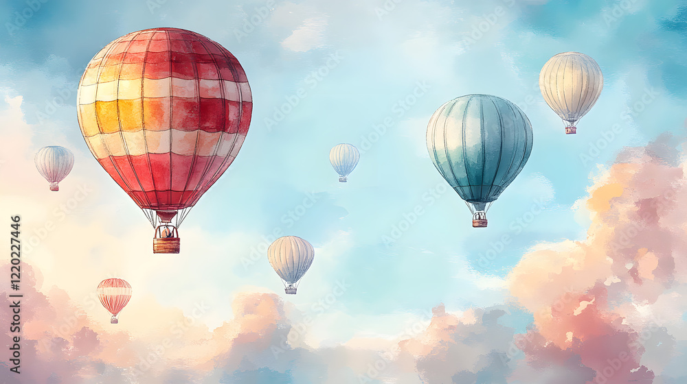 Fototapeta premium Hot Air Balloons Floating in the Sky
